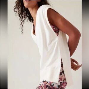 Athleta Women XS White Retroterry V Neck Sweatshirt Tee Top Sleeveless Athletic